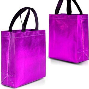 Hot Pink Gift Bags Medium Size – Set of 12 Shiny Fuchsia Pink Reusable Gift Bags